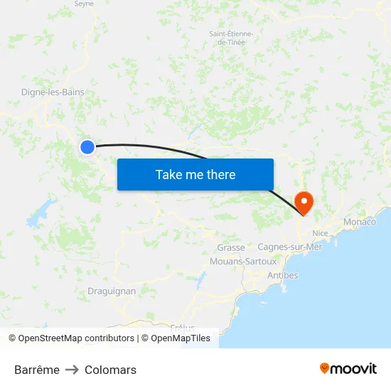 Barrême to Colomars map