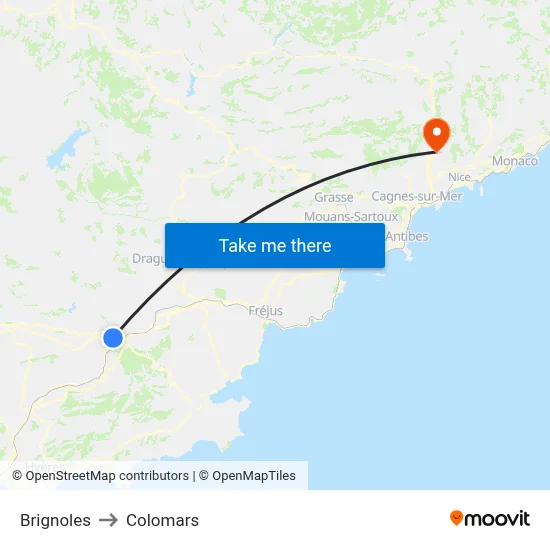Brignoles to Colomars map