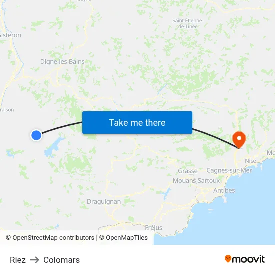 Riez to Colomars map