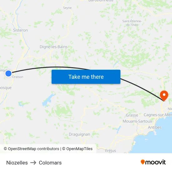 Niozelles to Colomars map