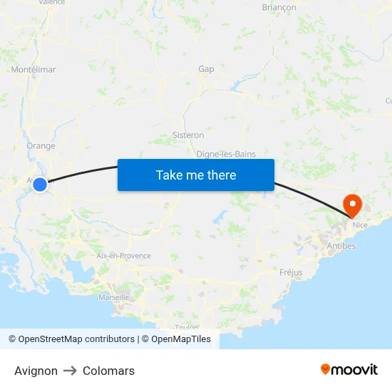Avignon to Colomars map