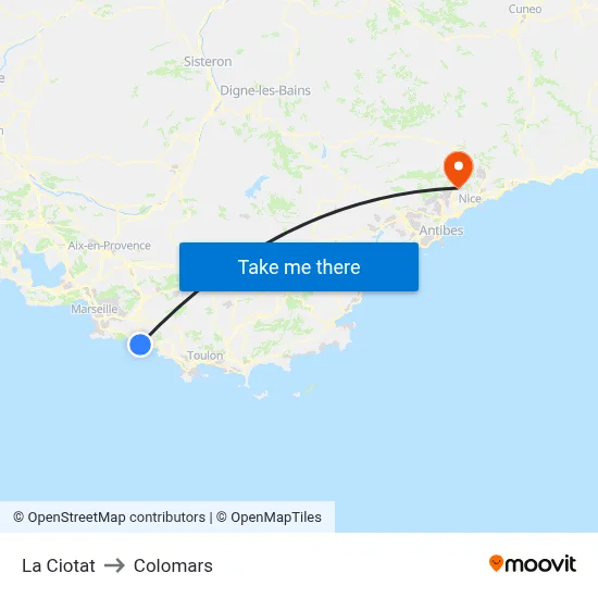 La Ciotat to Colomars map