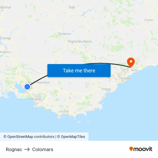 Rognac to Colomars map