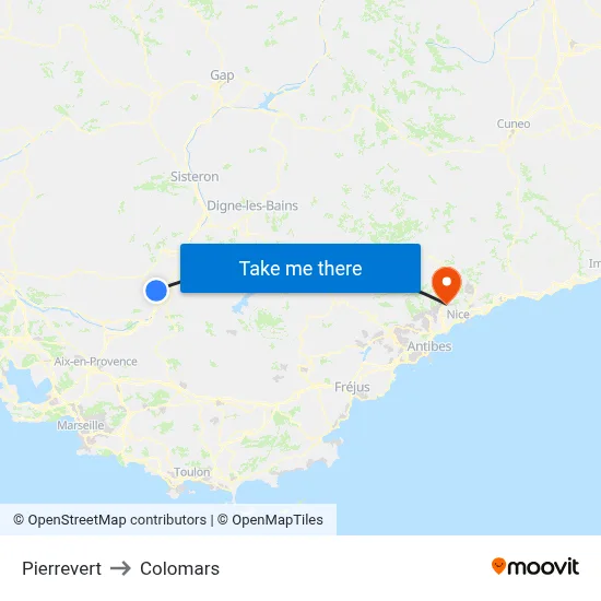 Pierrevert to Colomars map