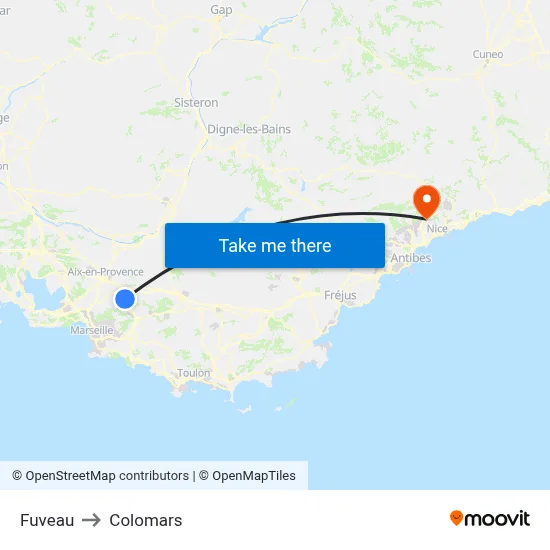 Fuveau to Colomars map