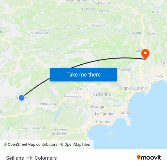 Seillans to Colomars map