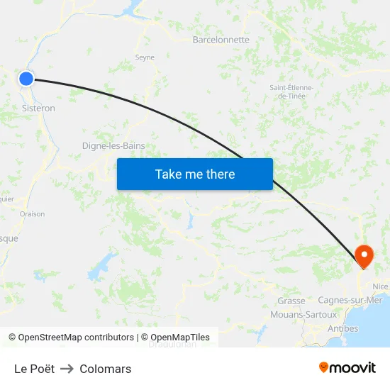 Le Poët to Colomars map