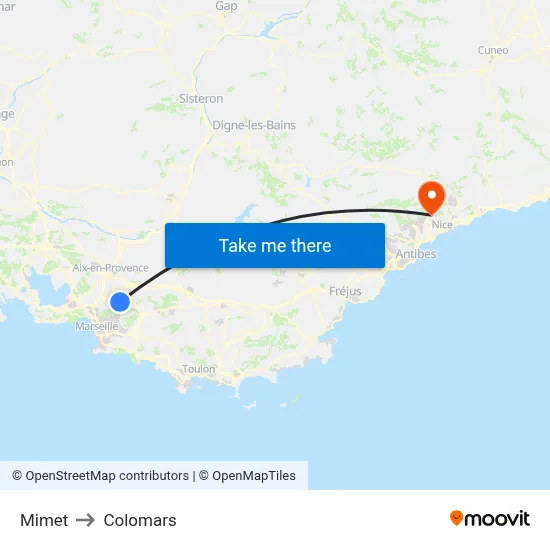 Mimet to Colomars map