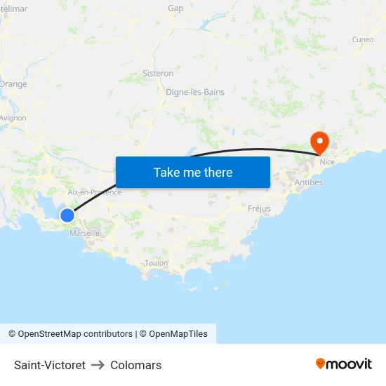 Saint-Victoret to Colomars map