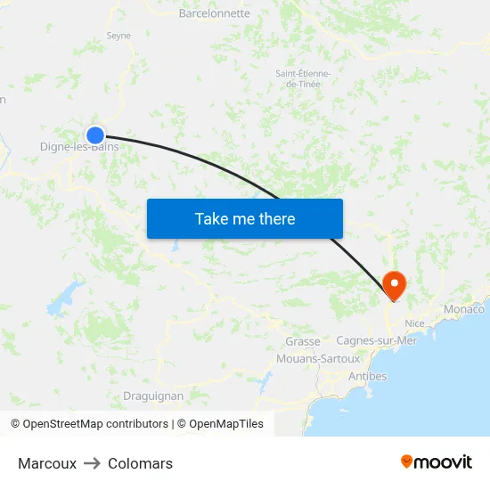 Marcoux to Colomars map