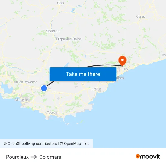 Pourcieux to Colomars map