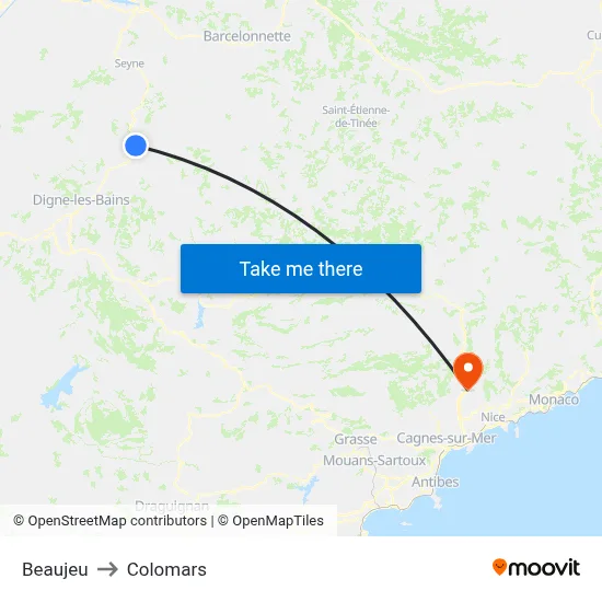 Beaujeu to Colomars map