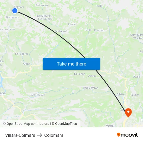 Villars-Colmars to Colomars map