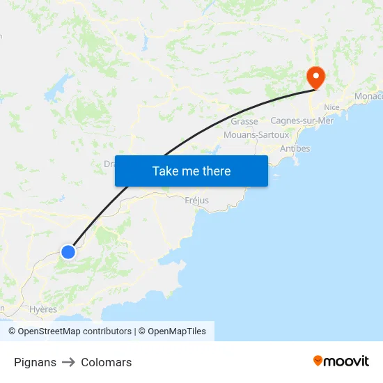 Pignans to Colomars map