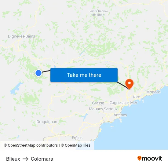 Blieux to Colomars map
