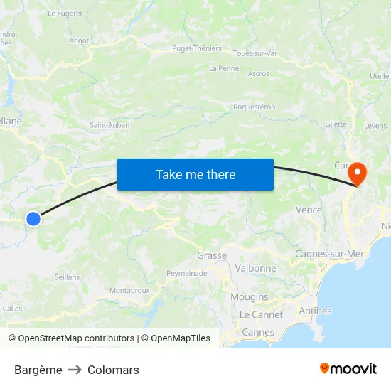 Bargème to Colomars map