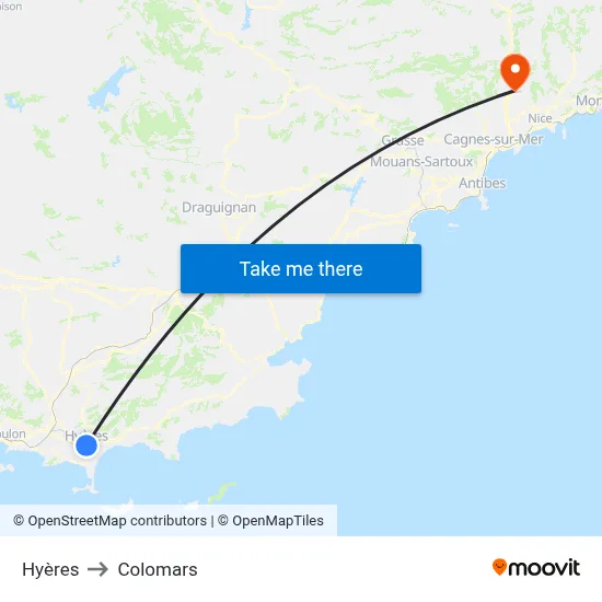 Hyères to Colomars map
