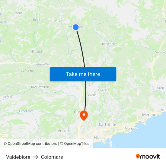 Valdeblore to Colomars map
