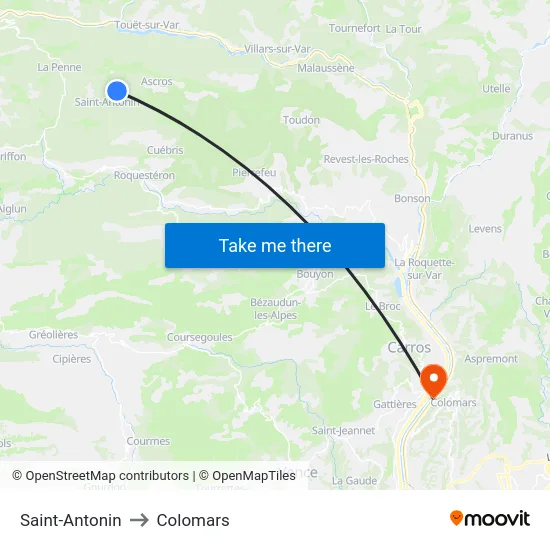 Saint-Antonin to Colomars map