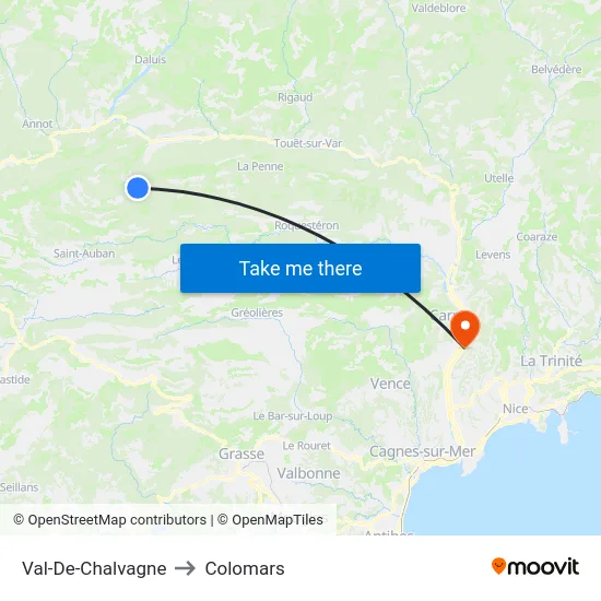 Val-De-Chalvagne to Colomars map