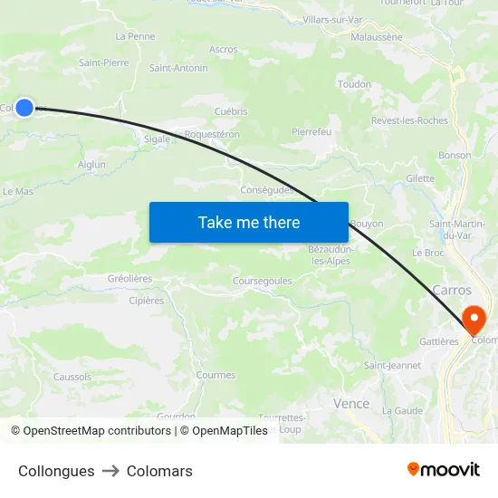 Collongues to Colomars map