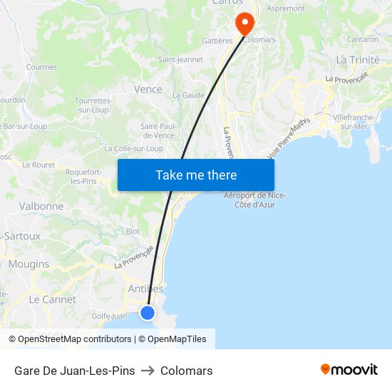 Gare De Juan-Les-Pins to Colomars map