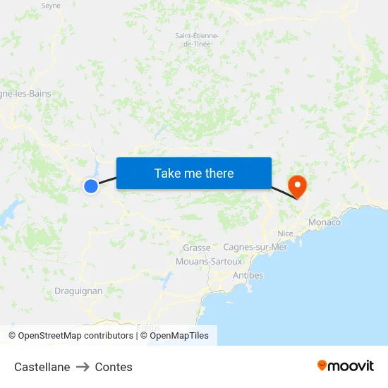 Castellane to Contes map