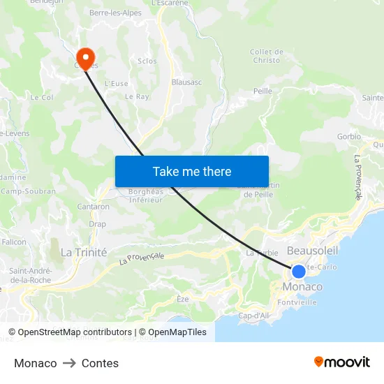 Monaco to Contes map