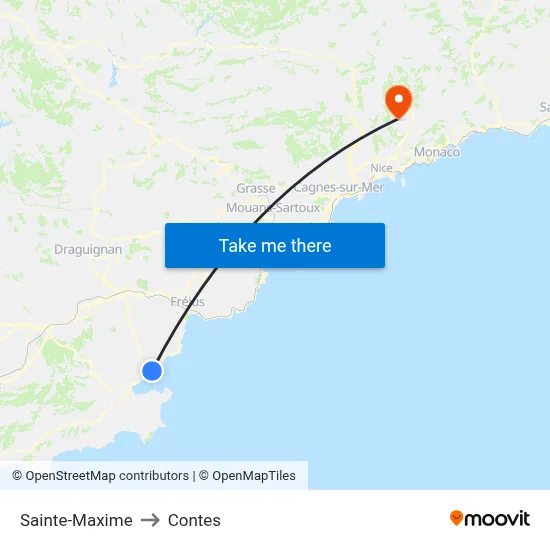 Sainte-Maxime to Contes map