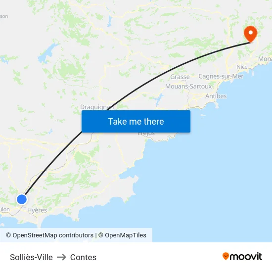 Solliès-Ville to Contes map