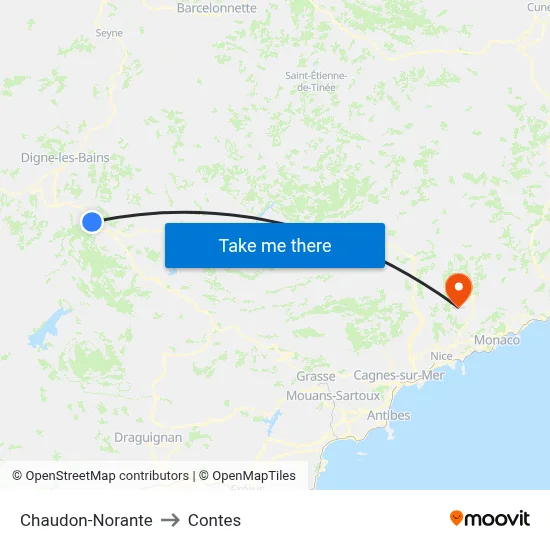 Chaudon-Norante to Contes map