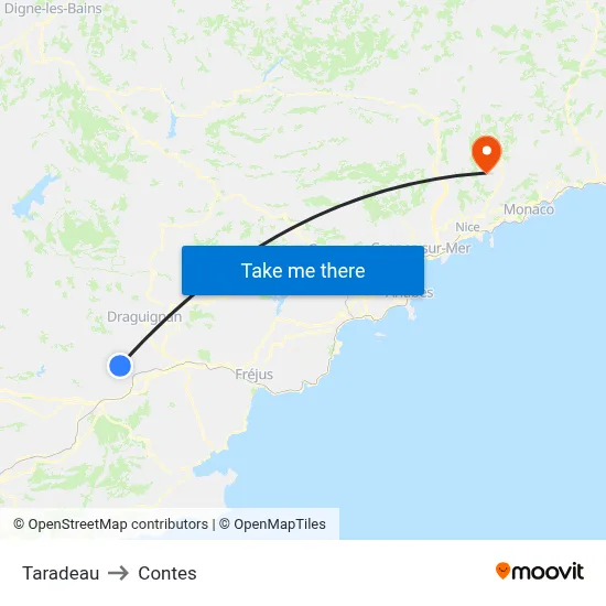 Taradeau to Contes map