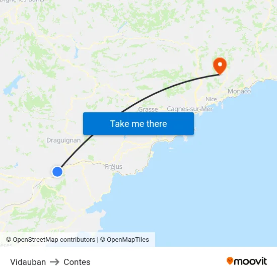 Vidauban to Contes map