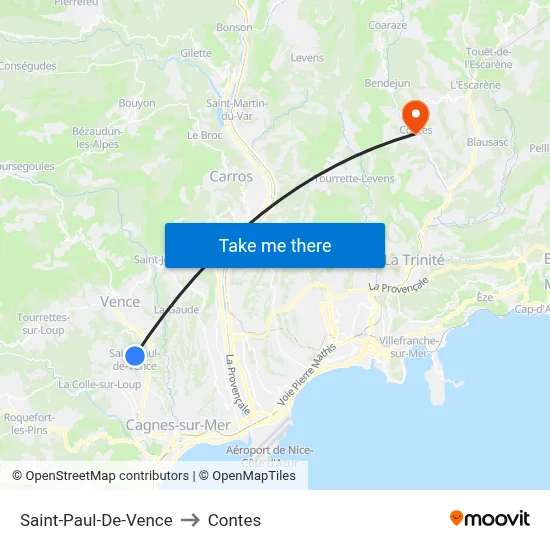 Saint-Paul-De-Vence to Contes map