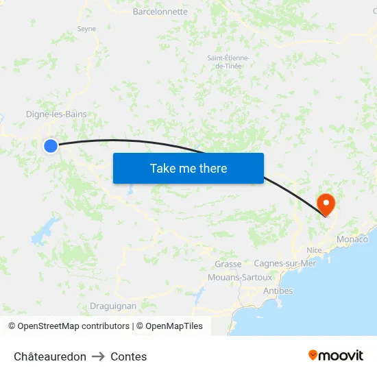 Châteauredon to Contes map