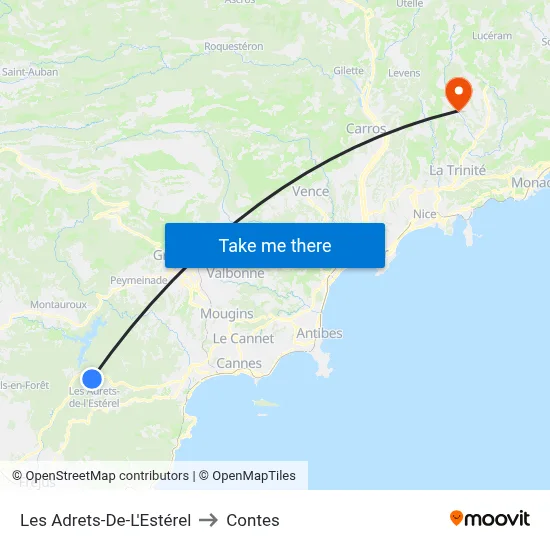 Les Adrets-De-L'Estérel to Contes map