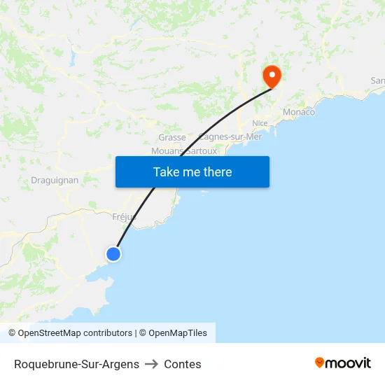 Roquebrune-Sur-Argens to Contes map