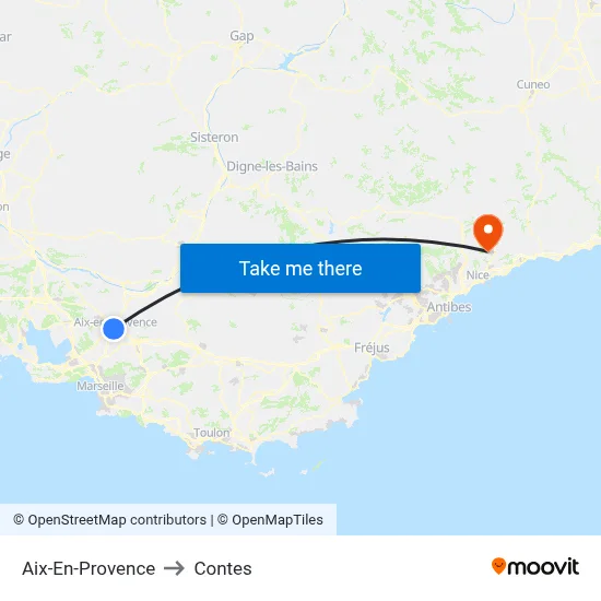 Aix-En-Provence to Contes map