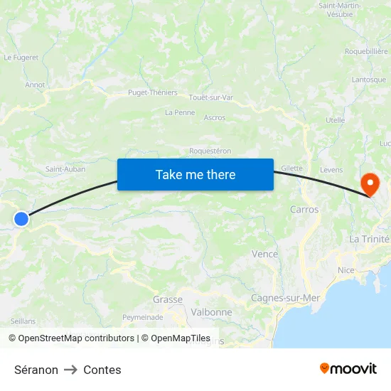Séranon to Contes map