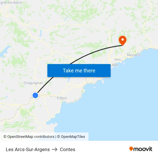 Les Arcs-Sur-Argens to Contes map