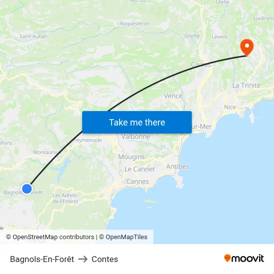 Bagnols-En-Forêt to Contes map