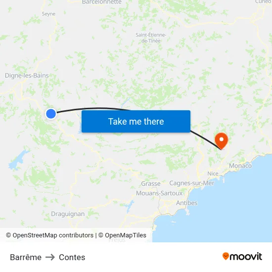 Barrême to Contes map