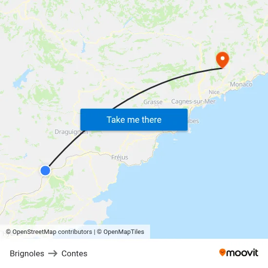 Brignoles to Contes map