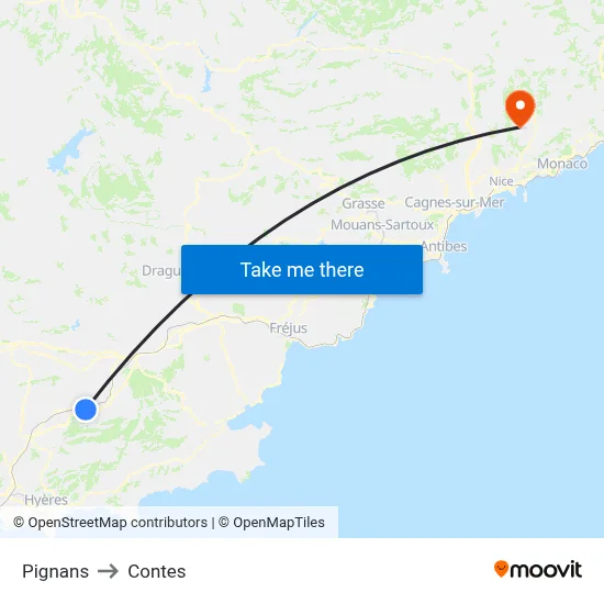 Pignans to Contes map