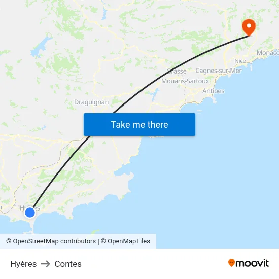 Hyères to Contes map