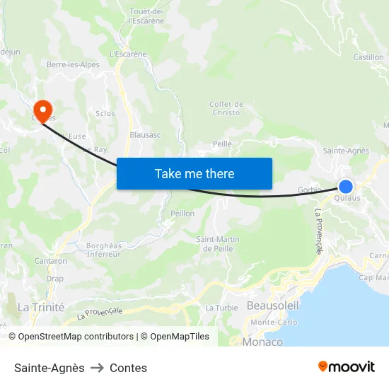 Sainte-Agnès to Contes map