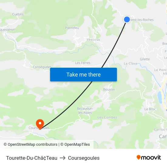 Tourette-Du-Chã¢Teau to Coursegoules map