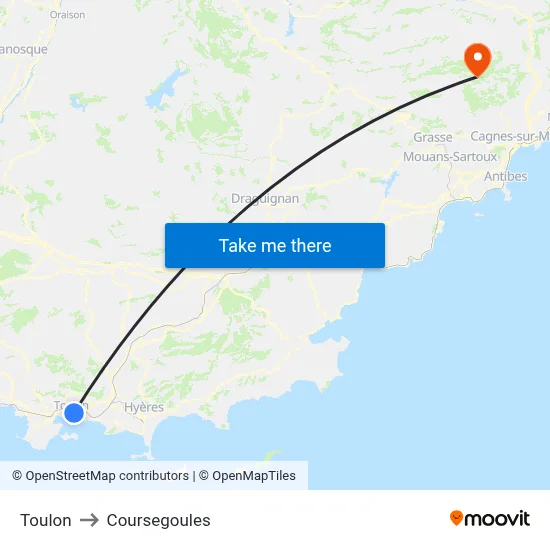 Toulon to Coursegoules map