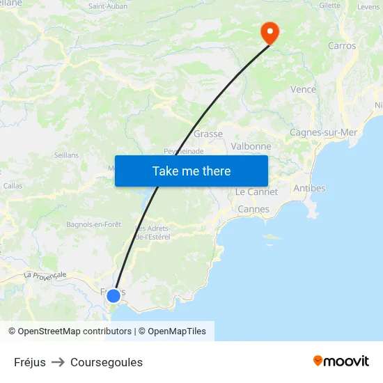 Fréjus to Coursegoules map