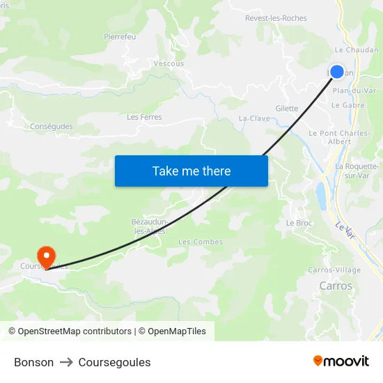 Bonson to Coursegoules map